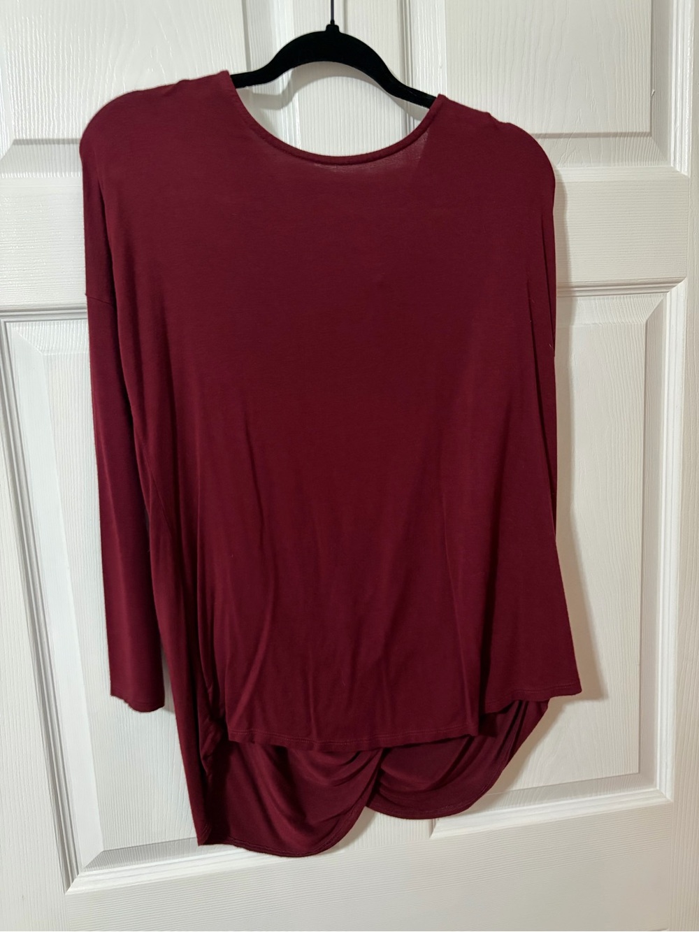 Women's Long Sleeve Draped Hem Top - Wine
